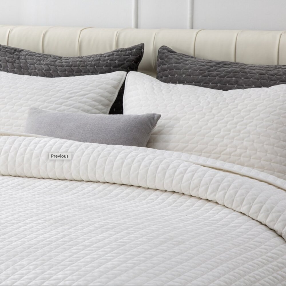 Velvet Quilt Set White Textured Coverlet‎ Luxury Modern Glam Hotel Chic Bedding